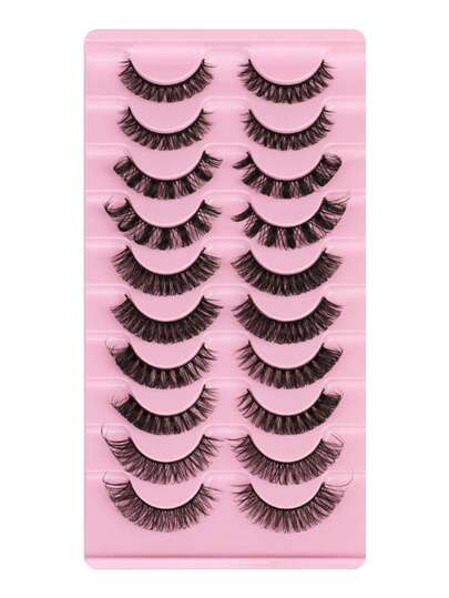 Set de 10 pares de pestañas postizas de estilo ruso de volumen D, con pestañas gruesas cruzadas y esponjosas, naturales, para uso diario, citas, cosplay, adecuadas para mujeres con pestañas escasas