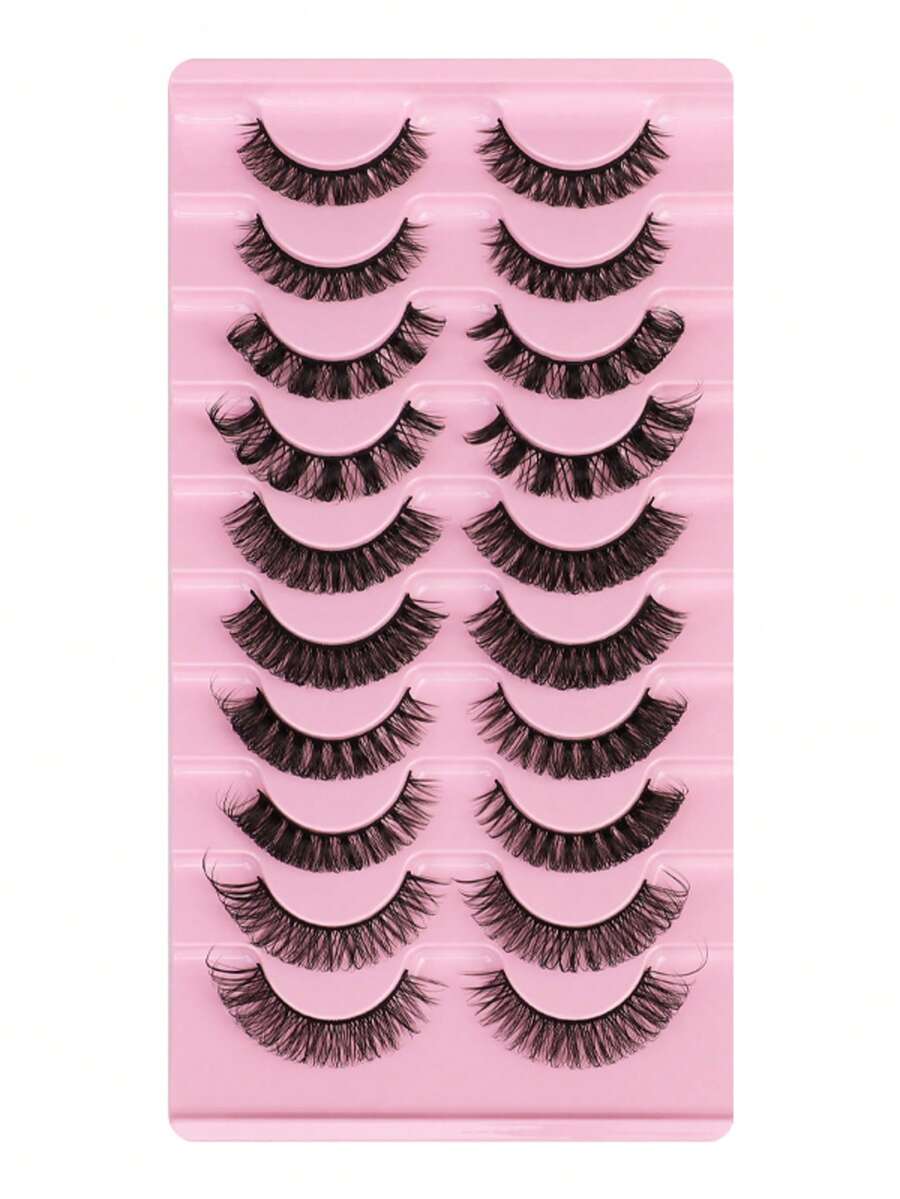 10 Paar/Set D-Curl gemischter Stil Russisches Volumen Falsche Wimpern, dicke gekreuzte flauschige natürliche Wimpern für den täglichen Gebrauch, Dates, Cosplay, geeignet für Frauen mit spärlichen Wimpern - Schwarz - Übersicht 1