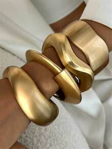 Chunky Heavy Wide Metal Geometric Bangles For Women Gold Color Matte Open Cuff Thick Asymmetrical Wave Bangle Bracelet Jewelry - Multicolor - View 10