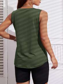 Women's Casual Versatile Turtle Print Sleeveless Tank Top, Military Green