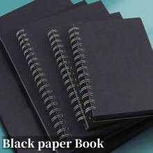 A5/A4 Black Paper Sketchbook, Spiral Bound Black Cardboard Drawing Pad, Blank Black Paper Sketch Book,Back To School,School Supplies