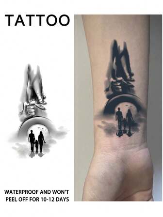 1pc Realistic Temporary Tattoo Sticker, Semi-Permanent, Western Style Pattern, Waterproof & Sweatproof, Lasts 1-2 Weeks, Realistic Herbal Juice Effect, Non-Reflective, Black, Unisex, Applicable To Arms, Chest, Legs, Abdomen, Waist, Fingers, Neck, Spine, Modern Body Art
