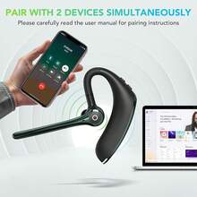 Bluetooth Headset - Wireless Bluetooth Earpiece Trucker Headset With Mic Earbuds For Work Phone Case Office Phones Built-In Microphone Headphones Manos Libres Noise Cancelling - màu đen - Xem 5