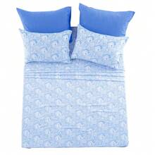 Lux Decor 6-Piece Paisley Bed Sheet Set, High-GSM Brushed Microfiber, 16-Inch Deep Pockets, Includes Sheets & Pillowcases, Soft, Hypoallergenic, Easy Care, Hotel-Quality Bedding, Twin, Full, Queen & King Sizes - 藍白色 - 查看 2