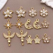 2/4/6pcs 18K Gold Plated Cubic Zirconia Flower Star Moon Charms Cute Angel Brass Charms Pendant For Jewelry Necklace Bracelets Earrings Making DIY Crafts