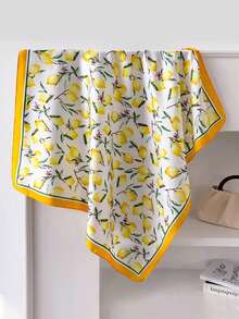 1pc Women's Elegant/Vintage Fashion Lemon Tree Printed Thin Style Faux Silk Scarf/Satin Square Scarf, Bandana,Women's Neck Scarf - Multicolor - View 4