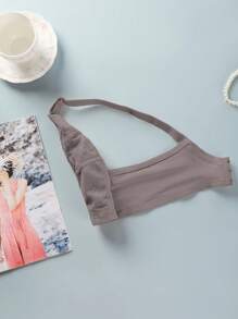 1 pezzo Reggiseno senza ferretto in pizzo di colore unito con coppe intere, intimo sexy, push-up, traspirante e trasparente per le donne