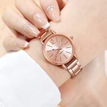 2 piezas Juego de lujo dorado Reloj de mujer Brazalete de damas Pulsera de acero inoxidable LOVE como regalo para mujeres
