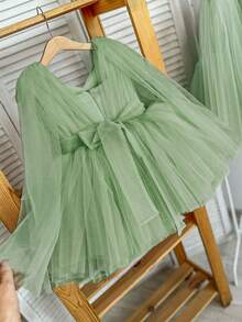 女婴无袖薄荷绿薄纱连衣裙，优雅公主派对礼服，女婴生日礼物，适合生日派对、宴会、婚礼和其他特殊场合 - 薄荷綠 - 查看 2