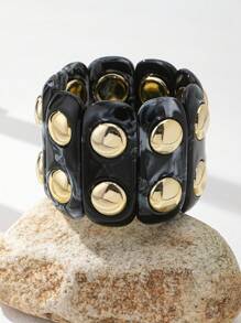 1 Stück modisches Vintage Acryl Batik ovales elastisches Armband für Frauen, Damenschmuck
