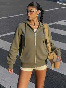 Sudadera Abierta Para Mujer Con Cierre Metálico - Verde Oliva - Ver 1