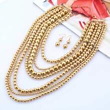 Collar de perlas con múltiples capas, elegante, personalizado, simple y de aspecto lujoso en color dorado