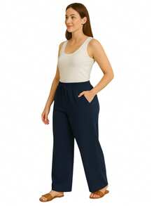 WIDE LEG HIGH WAIST PANTALONA PANTS WITH ELASTIC DUNA FABRIC - 藏蓝色 - 查看 6