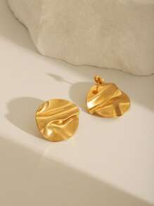 1 peça de brincos redondos assimétricos de aço inoxidável com babados e ouro 18k da moda, adequados para uso diário feminino, joias para férias de verão