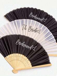 1 件定制名字 LOGO 丝绸折扇，“新娘和伴娘”黑白印花扇子，单身派对的完美配饰，单身派对婚礼新娘送礼会装饰，新娘和伴娘竹制手持折扇，婚礼回礼，新娘派对，拍照道具，伴娘礼物，派对和活动的理想选择，非常适合派对和活动，完美的春夏配饰 - 彩色 - 查看 4