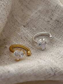 1 件 S925 纯银耳骨夹 14K 镀金精致小巧无耳孔耳骨夹心形耳钉女士可叠戴珠宝 - 單隻耳夾 - 查看 4