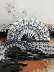 Abanico plegable grande - Estampado vibrante de dinero, emocionante para aplaudir, abanico plegable de tela, abanico estilo euro, abanico de kung-fu, abanico de libras y dólares, herramienta mágica para fotografía