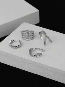 1/4pcs Set Fashionable Silver Color Brass Cubic Zirconia Clip-On Earrings, Suitable For Daily Wear For Women