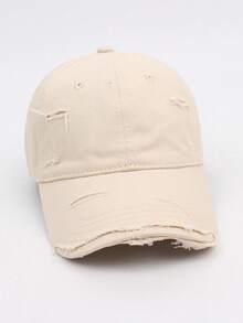 1pc Distressed Street Fashion Casual Versatile Baseball Cap - White - View 2