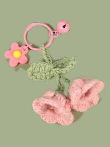 Handmade Crochet Flower, Pom-Pom Lily Of The Valley Bag Charm, Cute & Elegant Accessory, Multi-Functional Keychain