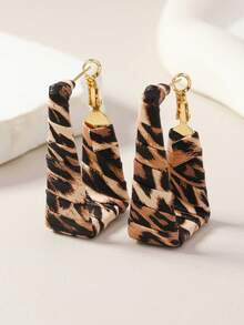 1 Pair Of Boho Style/Leopard Pattern/Leather Handmade Braided Fashion Rectangular/Round Earrings, Simple And Stylish, Suitable For Daily Wear