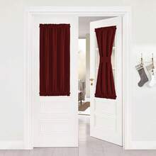 Local Warehouse- Door Curtain Panel, Grey French Door Curtains Blackout Thermal Insulated Curtain Sidelight Privacy For Window/Living Room/Doorways/Classroom (25W By 72L Inches, 1 Panel) - 酒紅色 - 查看 8