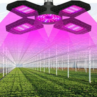LED-plantenkweeklamp, volledig spectrum, vervormbaar, 3/4 opvouwbare ventilatorbladen, zonlicht E27/E26, binnen AC100-277V, kastent, hydrocultuur, potgrond voor groenten, mos, vetplanten, fruit, zaadkweekbox, UV-IR-vullamp, verstelbare panelen, professionele verlichting voor cactussen, bloemen en bonsai, 108/126/144/180/210/240 leds
