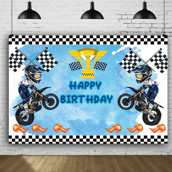 1 PIEZA Fondo de motocicleta para cumpleaños, Fondo de feliz cumpleaños de motocicleta, Fondo fotográfico de motocross para fiesta de cumpleaños con bicicleta todo terreno, Decoración de mesa de postres/Vinilo