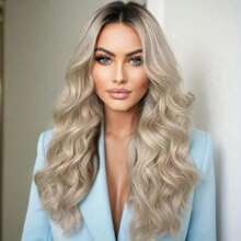 Ombre Ash Blonde Lace Front Wig Human Hair 200% Density Body Wave Ombre Dark Roots Ash Blonde Wig Pre Plucked Gluless Human Hair Wigs With Natural Hairline 13x4 HD Lace Front Colored Wig For Women 30Inch Long Wave Wig Holiday Christmas New Year Wig