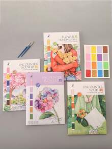 水彩画书，放松和绘画的涂色书，卡通设计，内置水彩颜料和水彩纸，返校，学校用品 - 彩色 - 查看 4