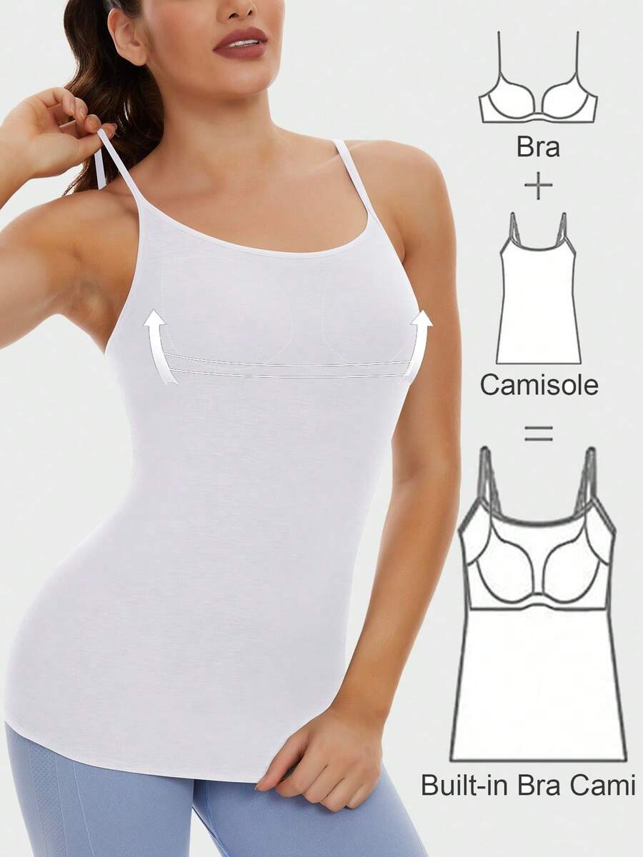 Built-In Shelf Bra Tank Tops For Women Adjustable Spaghetti Strap Camisole Camisas Para Mujer Adjustable Straps Shapewear Tops White - 白色 - 查看 1