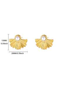 1 Par de Pendientes tipo botón con hojas de ginkgo de lujo para mujeres, de color dorado, con perlas falsas de acero inoxidable. Joyas de moda para boda, nuevo diseño 2025, regalo