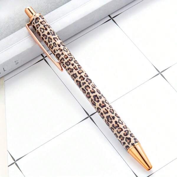 1 pezzo Penna a sfera a punta tonda con motivo leopardato, in opzioni di colori misti, penna neutra, penna per firme, grandi e piccoli motivi leopardati, nuovi disegni leopardati e carini, penna con fiori colorati in trasferimento termico, penna in metallo, adatta per il ritorno a scuola