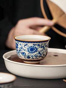 6 件/4 件/2 件/1 件陶瓷茶杯，复古缠绕枝青花瓷浓缩咖啡杯，60 毫升小容量家用茶杯，适合聚会、聊天、接待，复古功夫茶杯，品茶杯，陶瓷茶杯礼物返校 - 彩色 - 查看 2