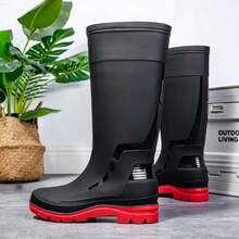 Bota Hombre Alta Para Lluvia Impermeable Industrial Trabajo Jardinería Agricultura Lava Autos Suela Antideslizante Resistente Líquidos Detalles Brillosos Protectoras - Negro Rojo - Ver 2