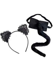 Bộ 2 chiếc băng đô tai mèo thủ công kèm đuôi, phụ kiện tai và đuôi động vật kiểu hoạt hình kèm vòng cổ có chuông, trang phục dự tiệc Halloween và Giáng sinh. - Nhiều màu - Xem 7