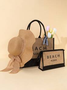 3 piezas/2 piezas/1 pieza Bolsa y decoración personalizadas para dama de honor, bolsa de lona, bolsa de regalo para dama de honor, bolsa para despedida de soltera, bolsa de playa, bolsa de regalo, bolsa para fiesta de novia, bolsa de playa con estampado de letras, regalo ideal para amigas, mujeres, nuevos profesionales y trabajadores de oficina, adecuado para aniversarios, vacaciones y otras ocasiones. Bolsa grande, regalo ideal para mujeres. Conjunto de sombrero de sol de girasol ondulado de moda - Multicolor - Ver 10