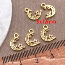 2/4/6pcs 18K Gold Plated Cubic Zirconia Flower Star Moon Charms Cute Angel Brass Charms Pendant For Jewelry Necklace Bracelets Earrings Making DIY Crafts