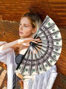 Abanico plegable grande - Estampado vibrante de dinero, emocionante para aplaudir, abanico plegable de tela, abanico estilo euro, abanico de kung-fu, abanico de libras y dólares, herramienta mágica para fotografía