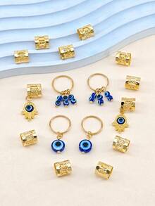 Juego de 16 piezas de anillos y accesorios para el cabello con forma de ojo de diablo en estilo hippie, para sogas, trenzas y cabello de mujer y niña - Dorado - Ver 2