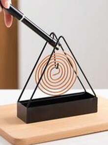 1PC Triangular Mosquito Coil Holder, Made Of Iron, Fire-Resistant And Heat-Resistant Mosquito Coil Tray, With Ash Tray Hanging From Sandalwood Rack - Black - View 4