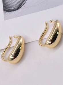 1 Pair Geometric Smooth Versatile Elegant Style Clip-On Earrings For Women - Yellow Gold - View 5