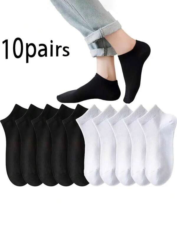 10 paia di calzini alla caviglia unisex - nero e bianco, design morbido e traspirante a basso taglio, adatti per primavera ed estate, per uso casual
