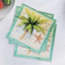 20pcs/Pack 2-Ply 25x25cm Summer Palm Tree Pattern Party Napkins, Disposable Cocktail Party Holiday Paper Napkins
