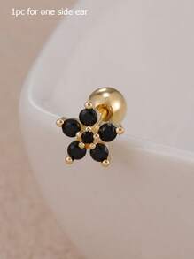 1 pieza de pendiente de aro mini de flor de circonia en acero inoxidable chapado en oro de 18K para mujer, joyería de piercing en hélix y cartílago