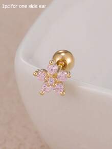 1 pieza de pendiente de aro mini de flor de circonia en acero inoxidable chapado en oro de 18K para mujer, joyería de piercing en hélix y cartílago