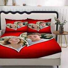 3pcs Couple Photo Print Bedspread Sheet Set, Mattress Protector (1 Bedspread + 2 Pillowcases, Pillowcases Not Included), Can Be Customized With Your Photo, Soft And Comfortable Bedding Set, Suitable For Family Bedrooms, Guest Rooms, Suitable For All Seasons, Personalized Home Decoration