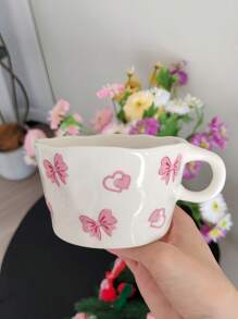 1pc Handpainted Heart, Bow, Sun, Rainbow, Star Ceramic Mug, Instagrammable French Latte Cup, Cute Girl Style Beverage Cup, Tea/Coffee/Water Cup, Practical & Stylish Gift, Suitable For Cafe, Dessert Shop, Restaurant, Living Room, Party, Gift Giving