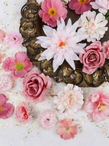 1pc Monochrome Series Floating Artificial Flowers Curtain, Creative Photography Prop, Indoor Outdoor Floral Decor, Plastic Fake Flower Petals Waterfall, Romantic Wedding Backdrop, 3-10cm Random Size, Decoration Material Pack