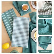 3pcs Soft Absorbent Kitchen Towels - Large Waffle Weave Dish Cloths, Solid Green, Plaid And Striped Patterns, Easy To Clean And Dry - Great For Cooking, Baking And Tea Time - Multicolor - View 10